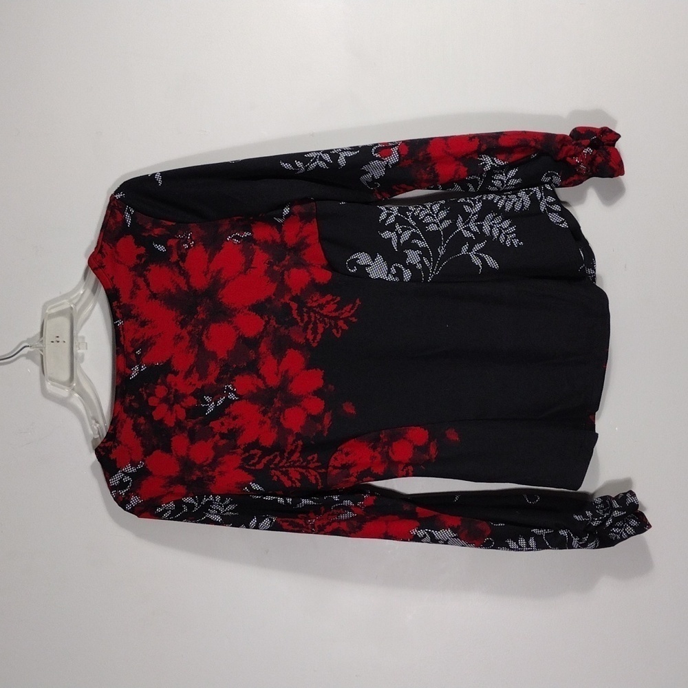 EUC Venus Long Sleeve Black and Red Floral Print Button up Sweater size … - Picture 8 of 16